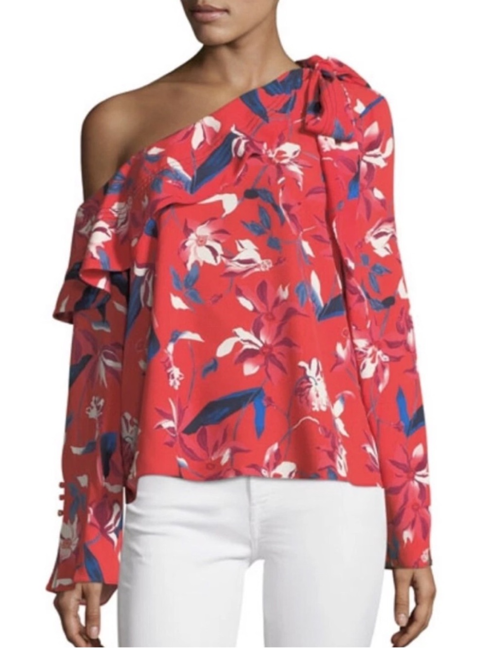 Tanya Taylor One-Shoulder Floral Blouse